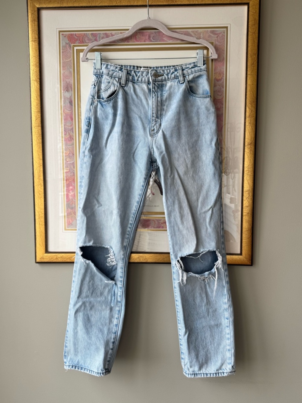 Rollas original high rise straight distressed denim jeans